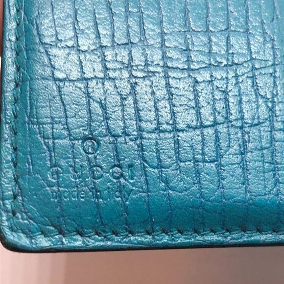 Authentic GUCCI Brown Coated Canvas & Teal Leather Designer Wallet - Picture 10 of 12